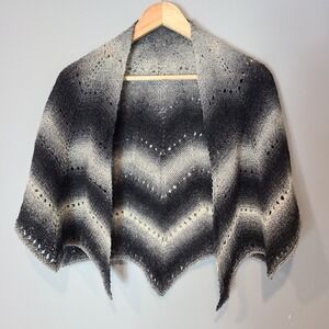 Vintage Striped Homemade Wrap Shawl Small Fairy Grunge Festival Black Gray